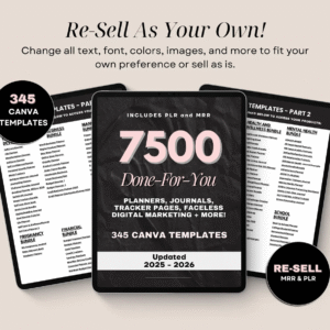 7500 Done For You PLR MRR Digital Canva Template Bundle, 2025 2026 Digital DFY Templates